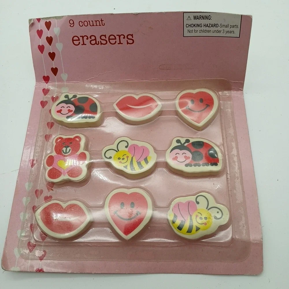 VTG Variety Novelty Erasers Lady Bug 9 Count new trick pencil stationary‎ set